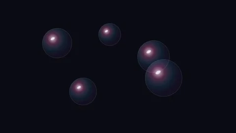 Minimalist digital art featuring five glowing spheres on a deep black backg.. 库存影片 338310229