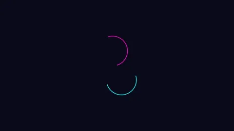 Minimalist digital art featuring two glowing neon semicircles on black Video stock 335117634