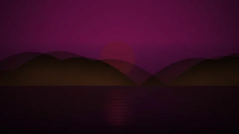 Minimalist Digital Art Landscape Featuring Rolling Hills and Sunset Reflectio Stock Footage 340526413