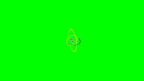 Minimalist digital atom model icon centered on a vibrant green background Stock Footage 340903888