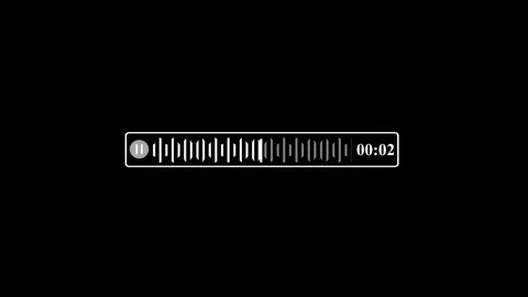 Minimalist digital audio waveform progress bar with timer overlay on black .. Видео 335798996