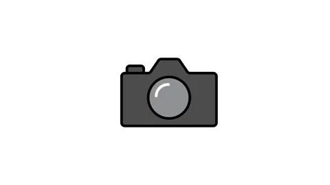 Minimalist digital camera icon on white background, travel photography concept Stock Footage 345931208