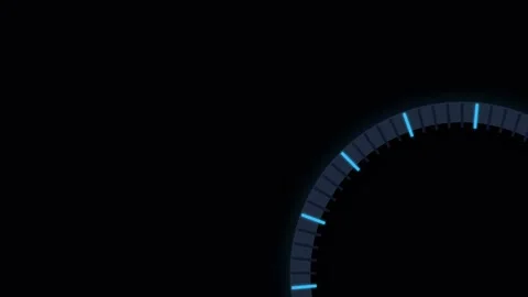 Minimalist digital circular gauge interface with glowing blue segment markers Video stock 335118124