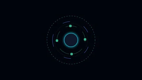 Minimalist digital circular hud interface design on a dark black background Stock Footage 338311277