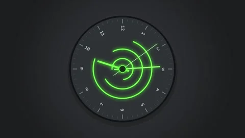 Minimalist digital clock interface with green neon radar sweep animation fo.. Stock Footage 345841507