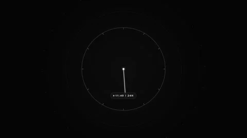 Minimalist Digital Clock Interface Rotating Through 24 Hours Stock Footage 347894948