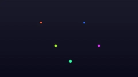 Minimalist digital composition featuring five colorful circles on black Video stock 335117683