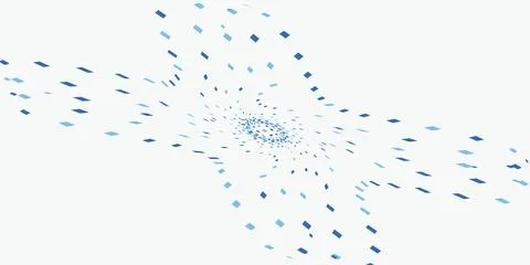 Minimalist digital data flow concept with blue diamond particle vortex on w.. Stockillustratie