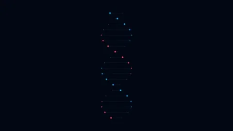 Minimalist digital dna helix structure glowing against a solid black backgrou Stock Footage 338311236