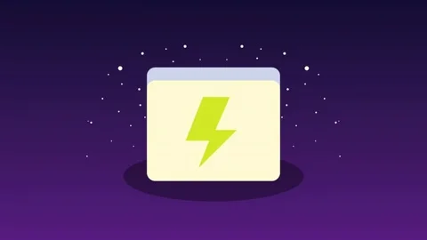 Minimalist digital folder icon with green lightning bolt symbol flashing on.. Stock Footage 333354309