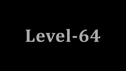 Minimalist digital graphic showing level sixty four text on plain black bac.. 库存影片 337805024