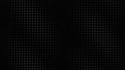 Minimalist digital grid of rotating white cross symbols on black Stock Footage 335938400