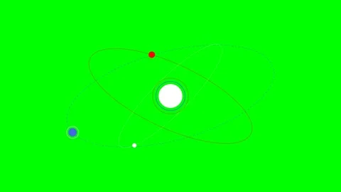 Minimalist digital illustration of an atom model against a green background Stock Footage 340900584