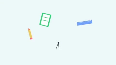 Minimalist digital illustration featuring basic school and office supplies Stock Footage 338310244