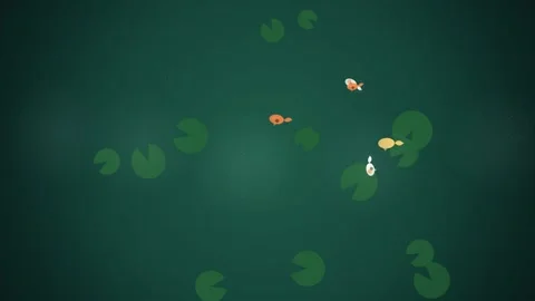 Minimalist digital illustration featuring small colorful fish swimming in a.. Stockbeeldmateriaal 346981262