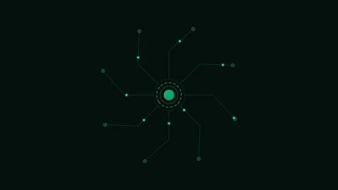 Minimalist digital interface design with circular radiating light nodes 스톡 동영상 338309839