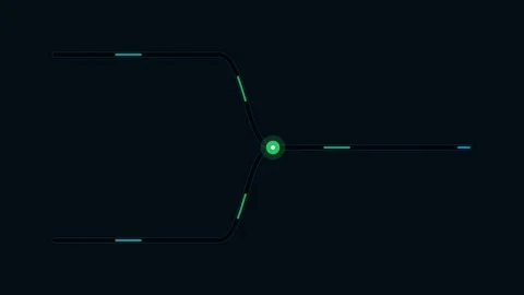 Minimalist digital interface design featuring two merging data flow lines Stock Footage 338310915