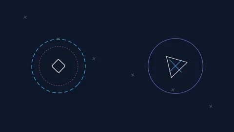 Minimalist digital interface featuring a square and a triangle in circles Stock Footage 338311384