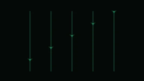 Minimalist digital interface with five glowing vertical equalizer sliders Stock Footage 339618765
