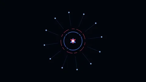 Minimalist digital interface with a star center and radiating light beams Stockbeeldmateriaal 338310800