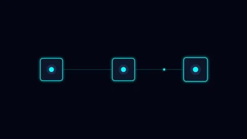 Minimalist digital interface with three glowing blue squares and nodes Stock Footage 338310647