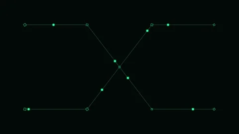 Minimalist digital intersection graphic with glowing green points on black 库存影片 338310843