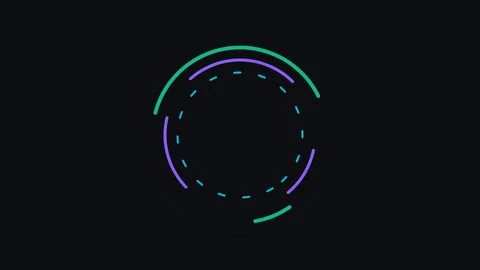 Minimalist digital loading circle with vibrant cyan and purple neon arcs 库存影片 338309517