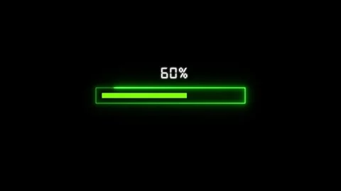 Minimalist digital loading progress bar with green glowing frame and pixel .. Stock Footage 334612475
