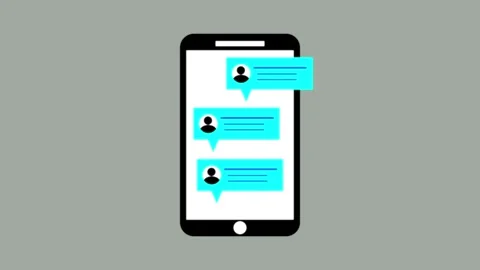 Minimalist digital message icon on smartphone screen display for mobile com.. Stock Footage 334612350