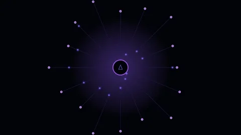 Minimalist digital network nodes radiating from a glowing central core point Stock Footage 338311243