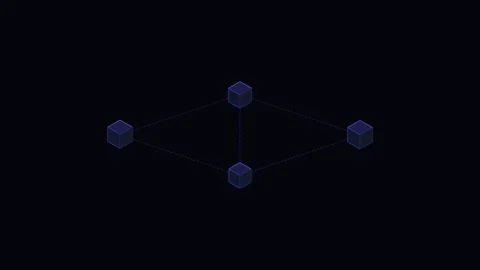 A minimalist digital network represented by four interconnected dark cubes Stock Footage 338309722