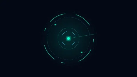 Minimalist digital radar interface with glowing cyan targeting reticle Vídeo Stock 338309961