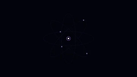 Minimalist digital representation of a glowing atom on a black background Stock Footage 338309966