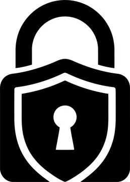 A minimalist digital security padlock icon featuring a shield shape design Illustrazione stock