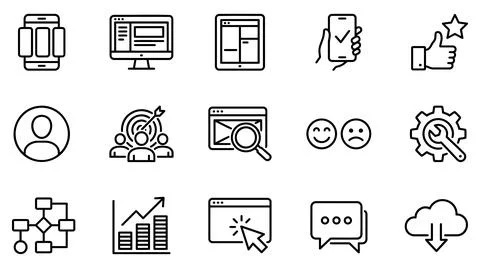 Minimalist digital technology line icon collection set for web interface Stock Illustration