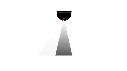 Minimalist dome security camera scanning with beam on white background Stock Footage 340466427