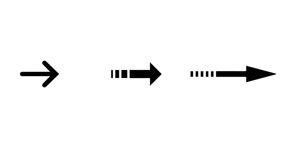 Minimalist Dotted and Dashed Arrow Set Vector Stock Illustration