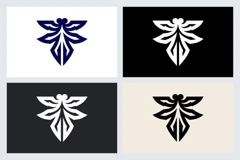 Minimalist Dragonfly Insect Logo Icon Set Stock Illustration