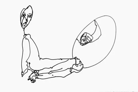 Minimalist drawing showcases interconnected figures in a moment of tender con Stock Illustration