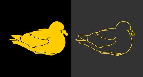 Minimalist duck silhouette icon as solid shape and golden line drawing Stock Illustration