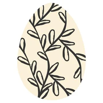 Minimalist Easter egg with black ink leafy branch ornament on beige backgro.. Stock Illustration
