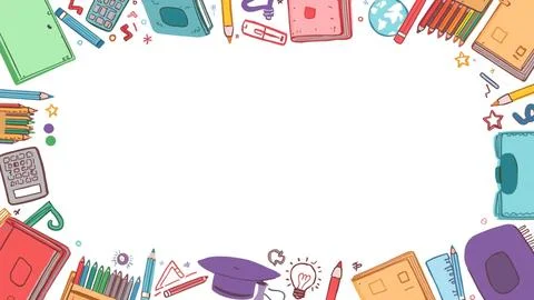Minimalist Educational Border Frame with Elegant School Elements in HD Stock Illustration