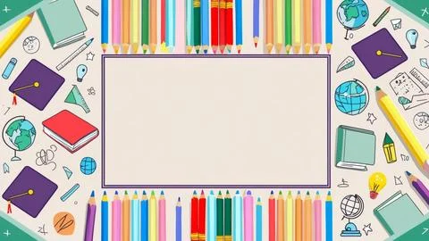 Minimalist Educational Border Frame with Elegant School Elements in HD 스톡 일러스트