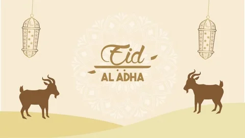 Minimalist eid al adha animation with goats and decorative lanterns in moti.. Video stock 338426189