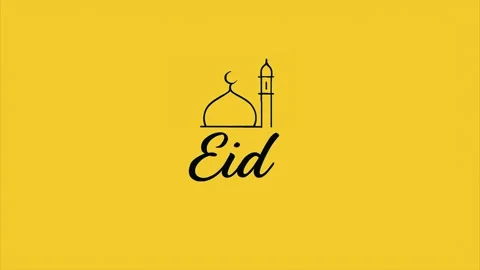 Minimalist Eid Mubarak animation with mosque line art on yellow background Stock Footage 325520978