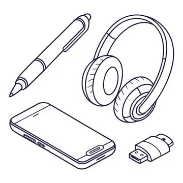 Minimalist Electronic Accessories Vector Graphic Illustration Stock Illustration