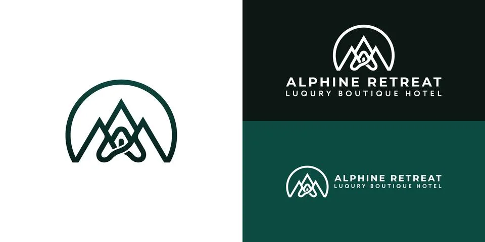 A minimalist emblem featuring sharp mountain peaks Stock Illustration