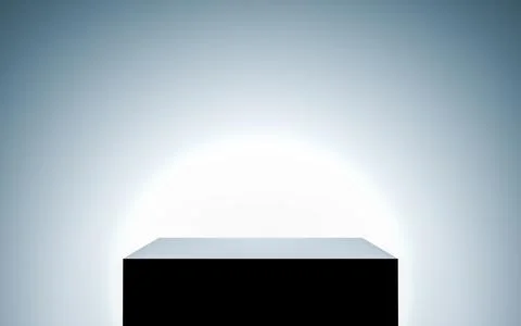 Minimalist empty black rectangular podium stage beautifully illuminated by br Stock Photos