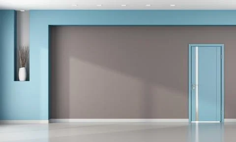 Minimalist empty  brown and blue interior Stock Illustration