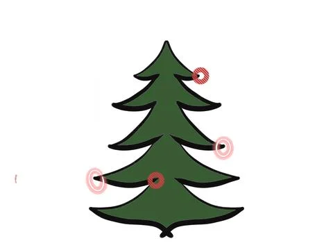Minimalist Evergreen Christmas Tree Vector Illustration with Red Ring Or Stock Illustration
